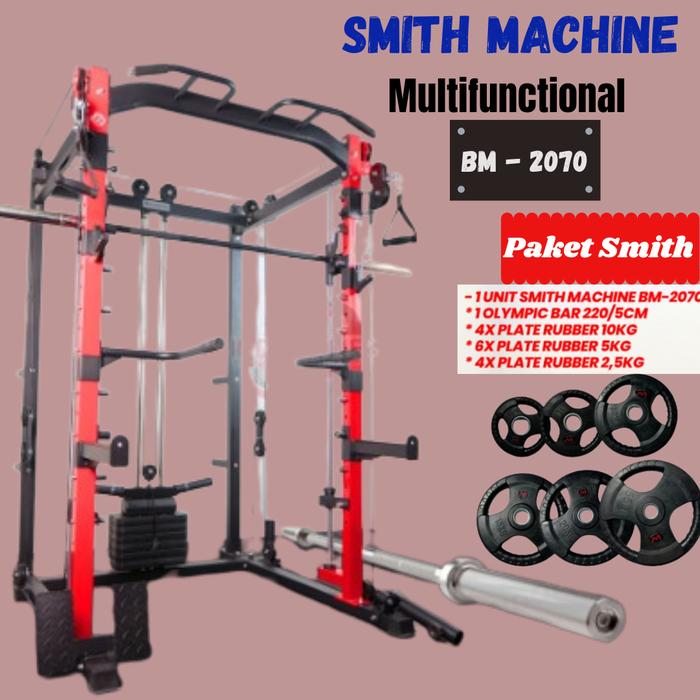 Smith Machine BM-2070 - Power Rack Functional- Bar+Rubber80kg - alat saja