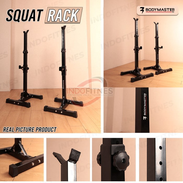 BODYMASTER Squat Rack BM-A285 Barbell Rak Tiang Bench Press Stand Gym - Merah, Belum Ongkir