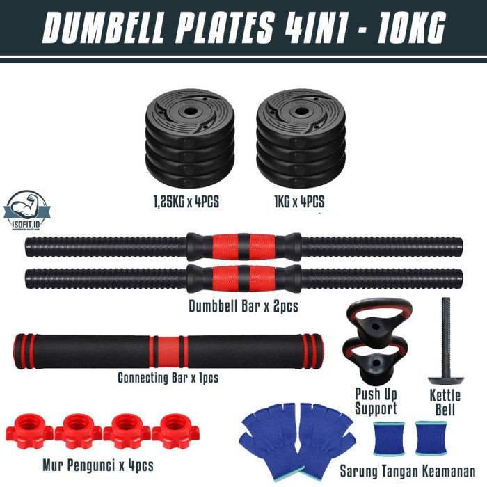DUMBELL SET ROUND / Barbel / Alat Angkat Beban/ Alat Fitness - 2 IN 1 - 10KG