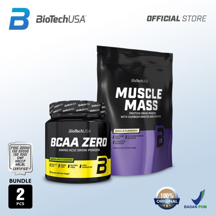 Bundle -Biotech Muscle Mass Gainer 1000 Gr + BCAA Zero 360 Gr - Vanila