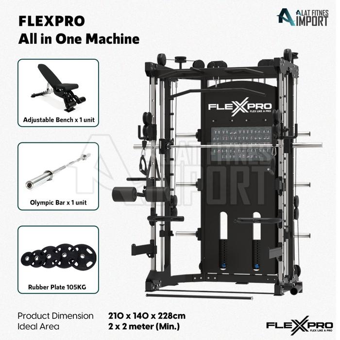 Flexpro All in One Trainer Bonus Timbangan Body Fat + Bench + Plates