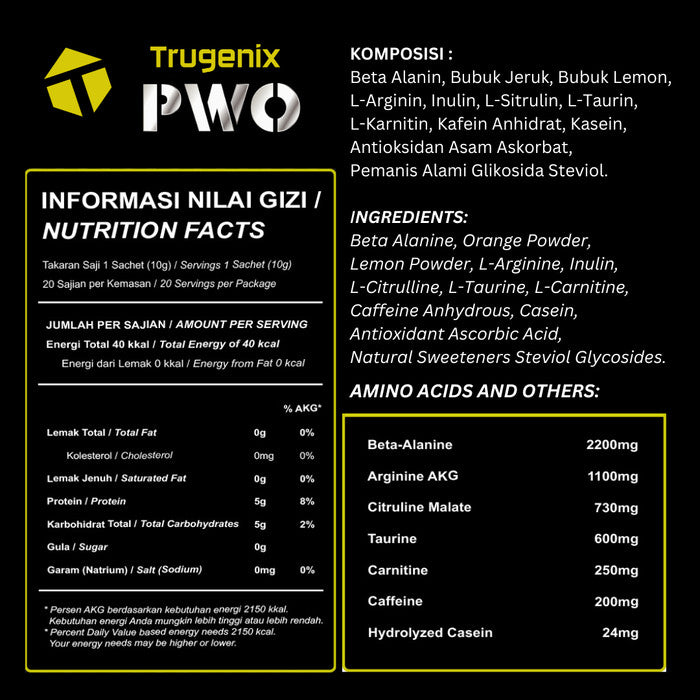 Trugenix PWO Preworkout Fat Burner Energy Orange 20 servings sachet