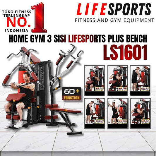 Promo Alat fitness Homegym 3 sisi lifesports plus bench Ls 1601 Multigym Home