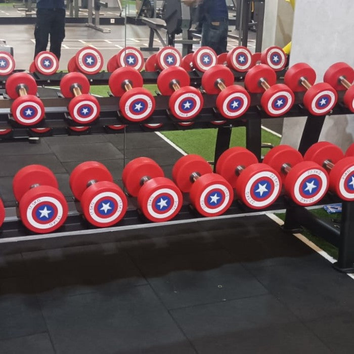 Paket Dumbbell Captain Amerika Urethane 2,5kg-25kg &Rack