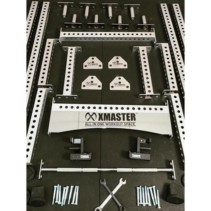 XMASTER Power Half Rack Gym Power Rack Alat Fitness Rak Multifungsi Powerlift Bodybuilding Weightlifting Rack Plate GYM ROGUE ELIKO Chrome 1200 x 1550 x 2300 mm Baja Ringan dengan Finishing Krom Cocok untuk Home Gym dengan Ruang Terbatas - Otot - Chrome