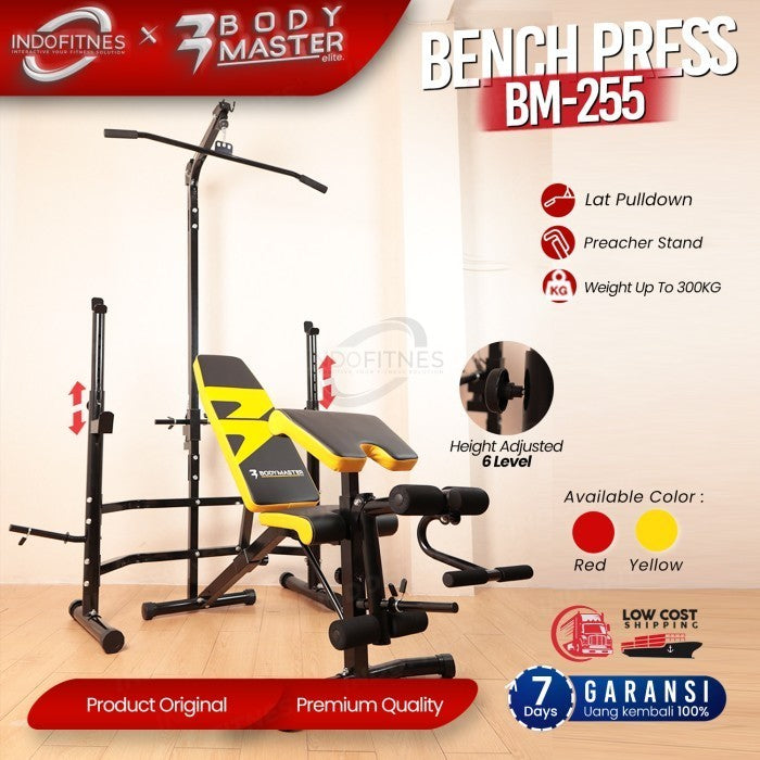 BODYMASTER Bench Press BM-255 Home Gym Preacher Curl Lat Pull Down - Kuning, BELUM ONGKIR