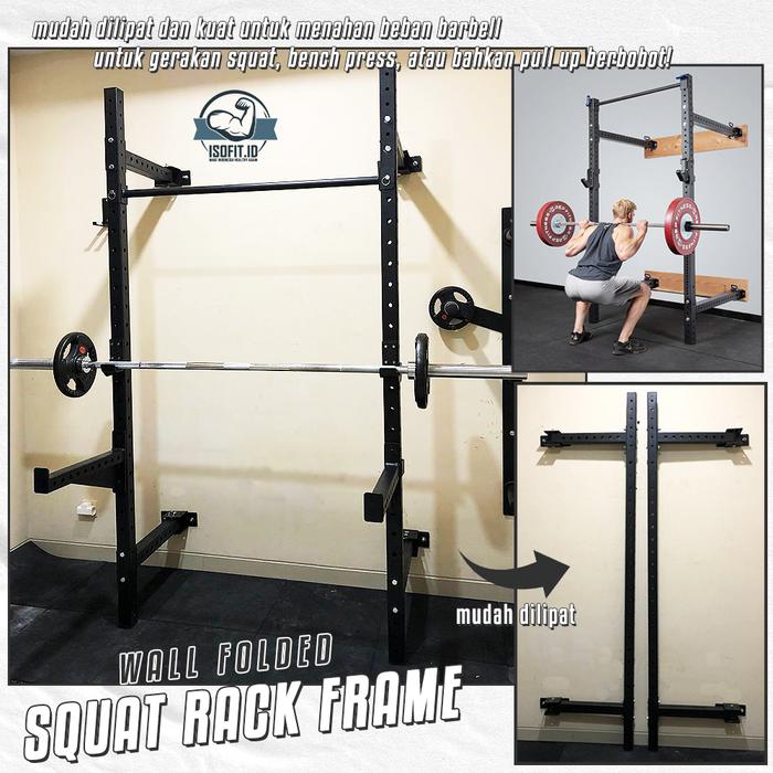 Wall Folded Squat Rack Frame / Foldable Squat Rack / Squat Rack Lipat Dinding Minimalis - Red New