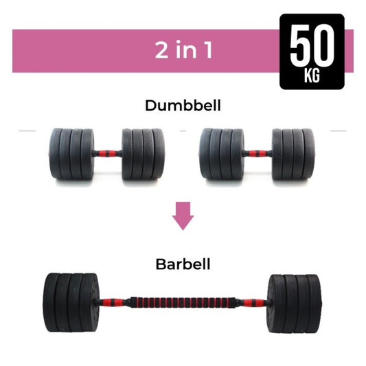 F208 READY 50KG DUMBBELL BARBEL SET ADJUSTABLE MULTIGUNA 2 IN 1