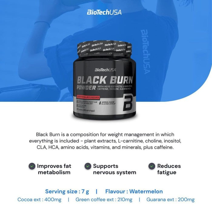 Biotech - BLACK BURN POWDER 210 Gram (fat burner) - Watermelon