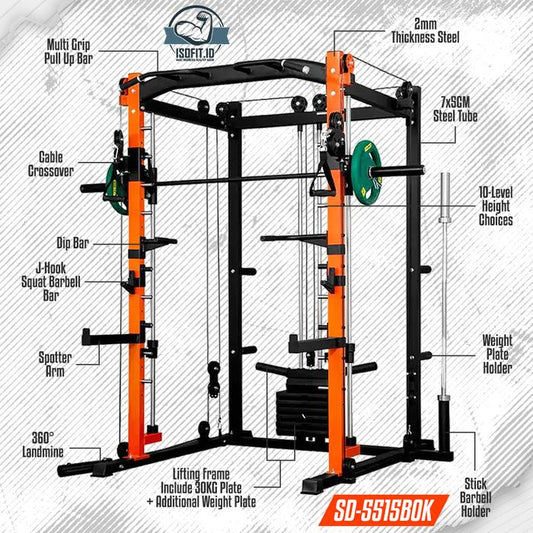 3-Type Multifunctional Smith Machine Trainer / Squat Power Rack Bench Press Cable / Squat Rack Frame - SD-5515BOK