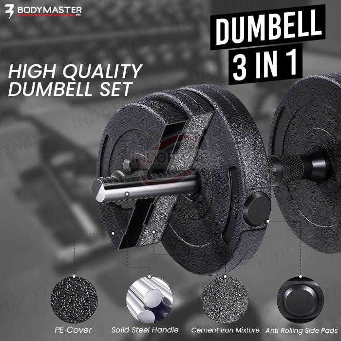 BODYMASTER 40KG BM-A015 Adjustable Dumbell Barbell ABS PVC dumbel - Kettle Handle, BELUM ONGKIR