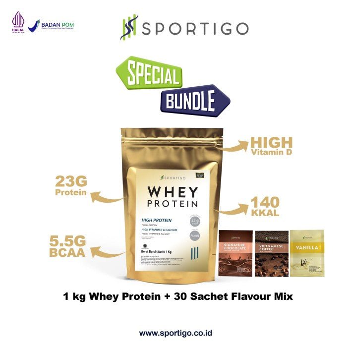 SPORTIGO Whey Protein 1KG Pouch - FREE FLAVOR