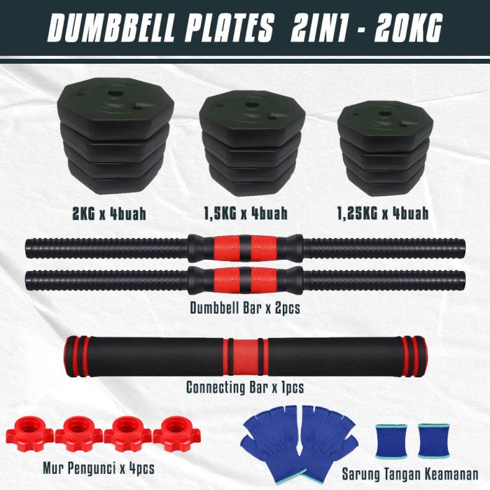 DUMBELL SET / Barbel / Alat Angkat Beban / Alat Fitness - TRI 2IN1-20KG