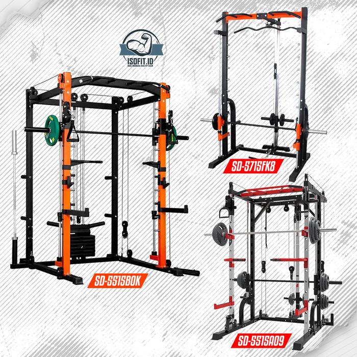 3-Type Multifunctional Smith Machine Trainer / Squat Power Rack Bench Press Cable / Squat Rack Frame - SD-5715FK8
