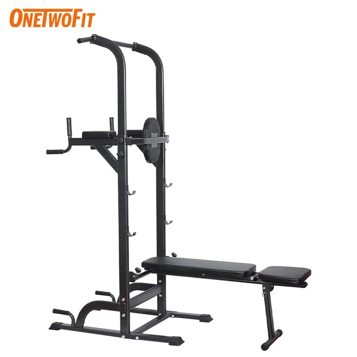 OneTwoFit Multi-Function Power Tower Pull Up Bar Station Chin Up with Sit Up Bench Alat Olahraga