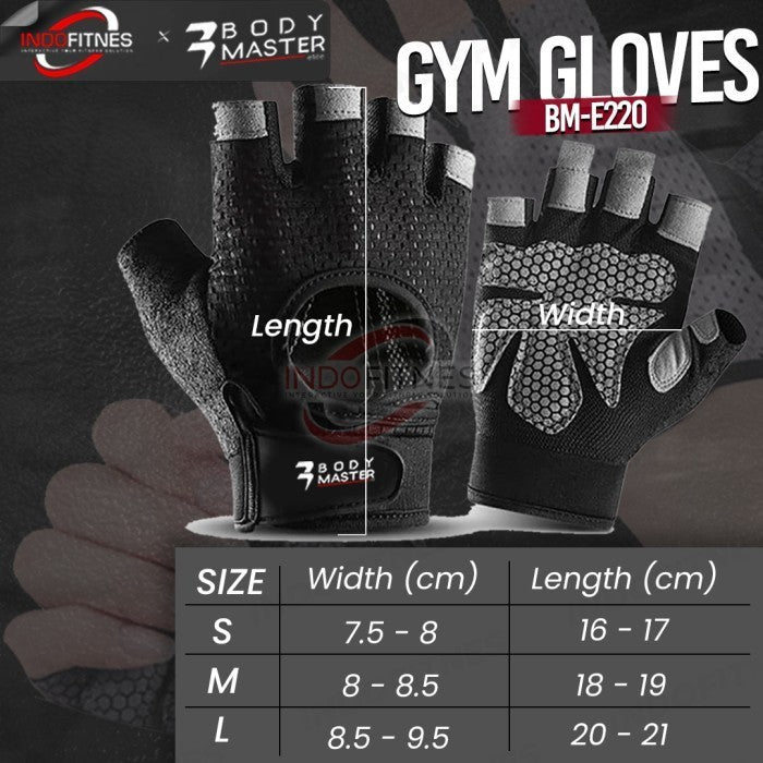BODYMASTER Gloves Fitness Microfiber Gym E220 Sarung Tangan olahraga - Abu-abu, S