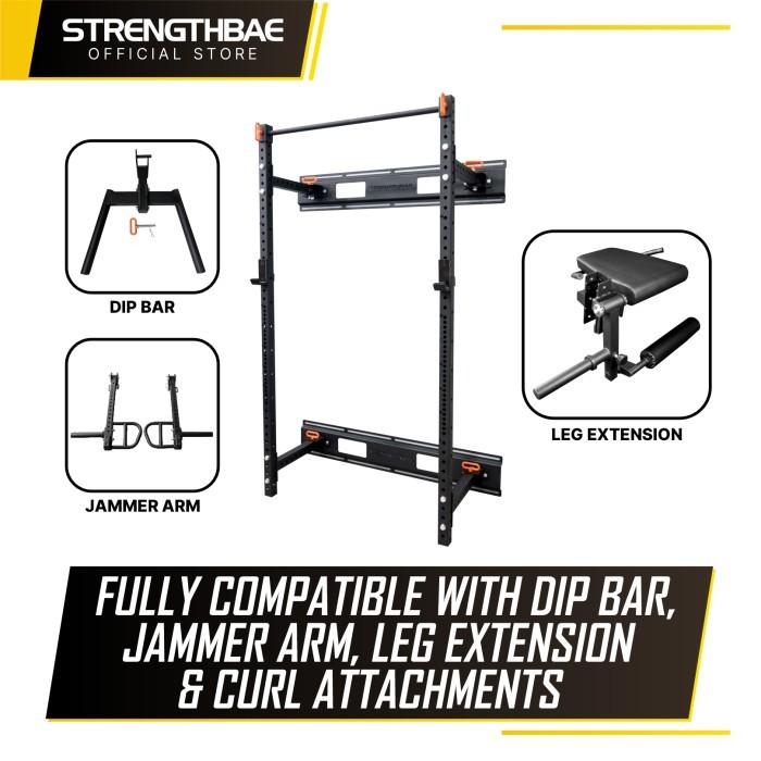 Folding Squat Rack STRENGTHBAE Foldable Power Rack Wall Mount Rig Mounted Rigs Half Bench Press