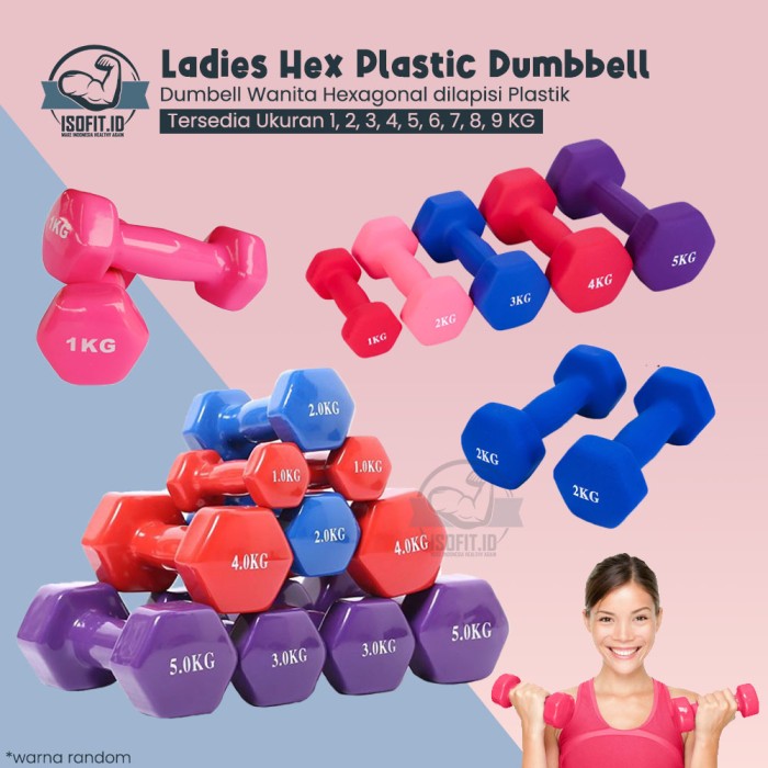 Ladies Hex Plastic Dumbell / Barbel Hexagonal Plastik Wanita - 5 KG