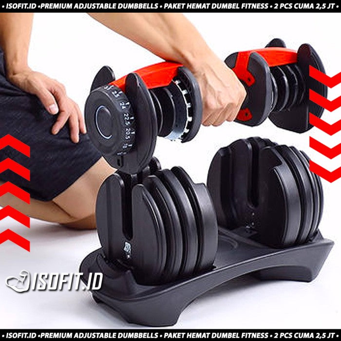 Adjustable Dumbbell Barbell Set Isofit 2.5 KG - 25 KG [PAKET 2 PCS]