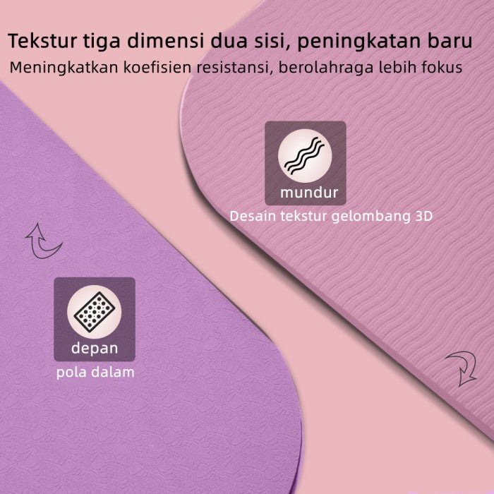 OneTwoFit Matras Yoga Mat 8MM TPE Double Layer Anti Slip Eco Friendly - Merah Muda