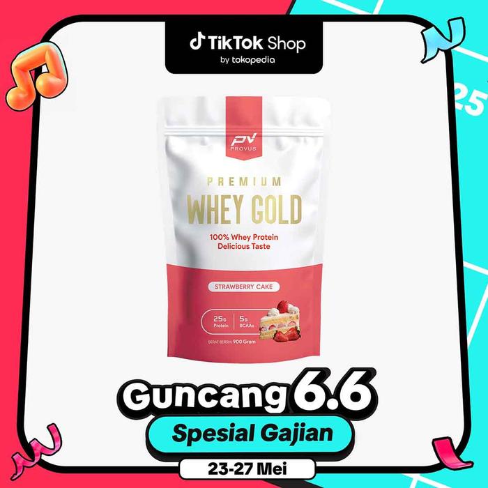 Provus Premium Whey Gold 900gr - Whey Protein Concentrate susu fitness - STRAWBERRY CAKE - 900GR, SHAKER