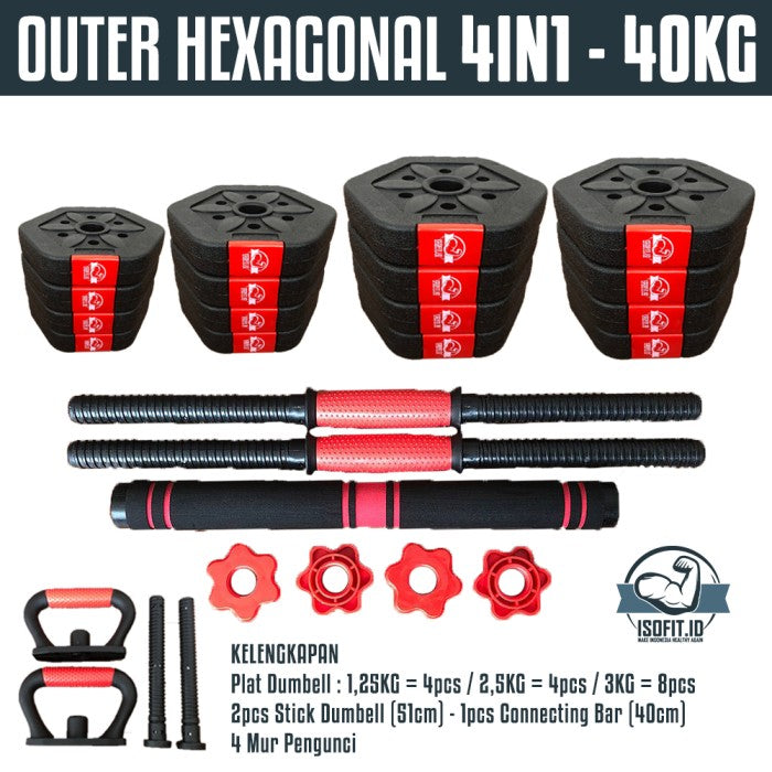 DUMBELL SET ROUND / Barbel / Alat Angkat Beban/ Alat Fitness - 2 IN 1 - 10KG