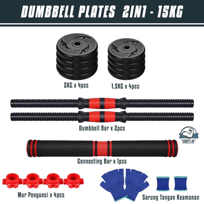 DUMBELL SET ROUND / Barbel / Alat Angkat Beban/ Alat Fitness - 2 IN 1 - 10KG