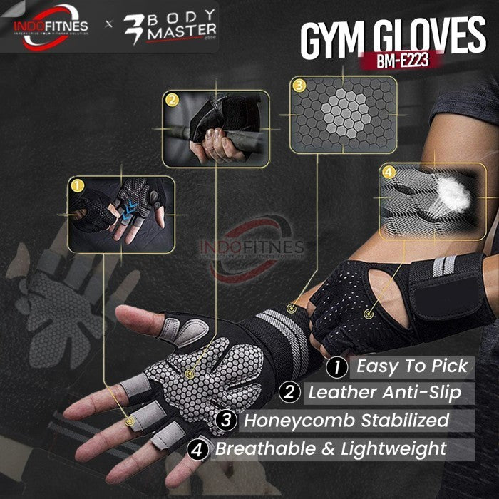 BODYMASTER Gloves Fitness Microfiber Gym E223 Long Strap Sarung Tangan - XL