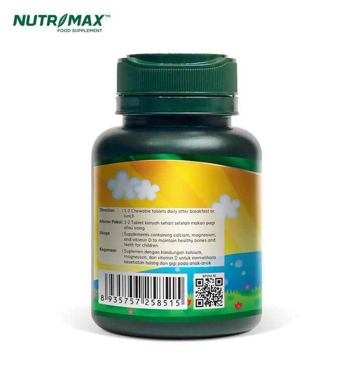 Nutrimax Kidz Calcium Complex 30 Tablet Kunyah Suplemen Kalsium Magnesium & Vitamin D untuk Kesehatan Tulang dan Gigi Anak-anak