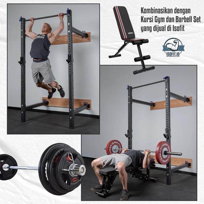 Wall Folded Squat Rack Frame / Foldable Squat Rack / Squat Rack Lipat Dinding Minimalis - Red New