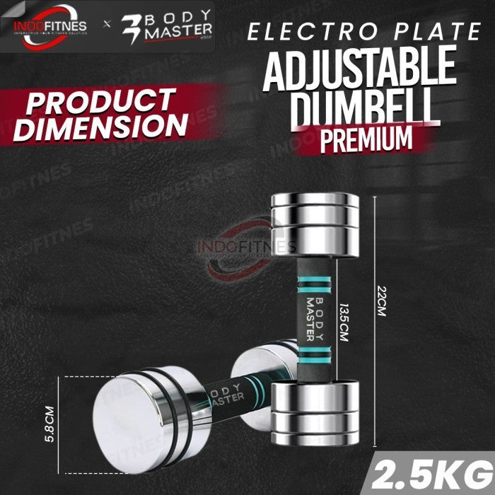 BODYMASTER Premium Adjustable Dumbell 2,5kg 5kg - Barbell Dumbel - 1PC 5KG, Silver