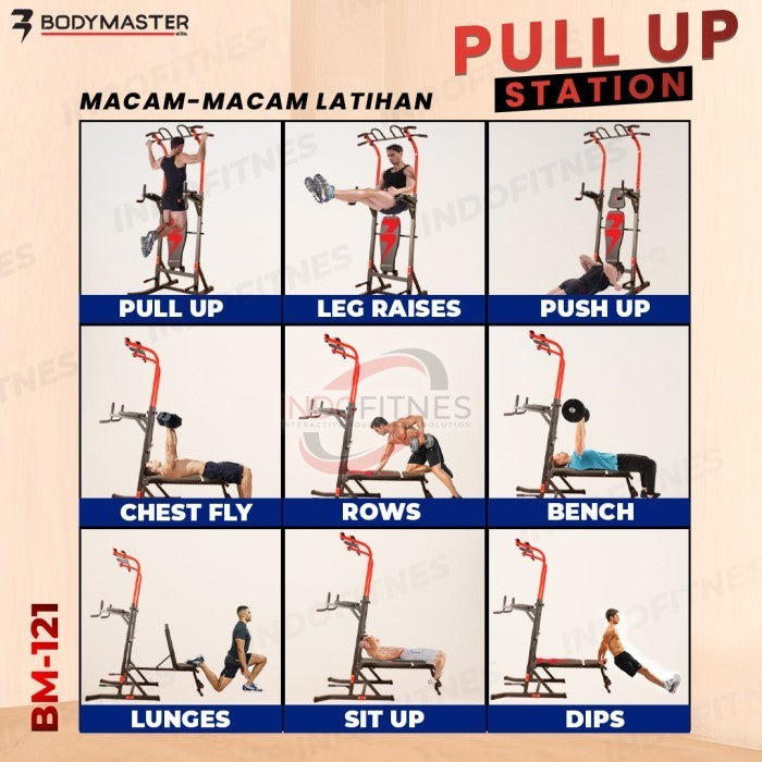BODYMASTER Pull Up Station + Bench BM-121 Pullup Dip Bar Bench Press  - BELUM ONGKIR