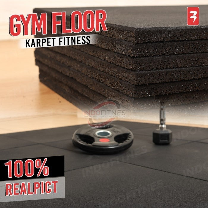 BODYMASTER Karpet karet gym rubber matras fitnes floor tiles BM-E250 - Black, TOPED