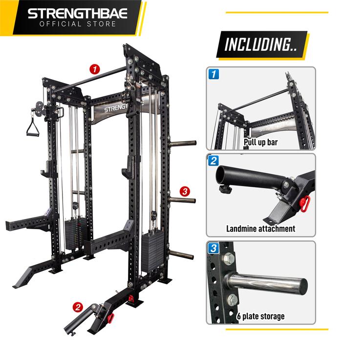 Two In One Trainer STRENGTHBAE Power Rack Cable Machine Functional Trainer Squat Rack Cable Crossover Commercial Heavy Duty Powerlifting Bodybuilding Powerbuilding Home Gym - Rack Saja