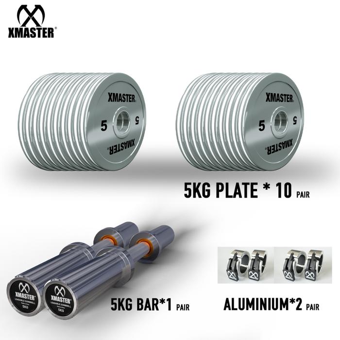 XMASTER Loadable Dumbbell Set Fleksibel dengan Rasa Barbel Berat Adjustable 120KG untuk Fitness Gym CrossFit Training ROGUE ELEIKO - 45Kg each 2pc