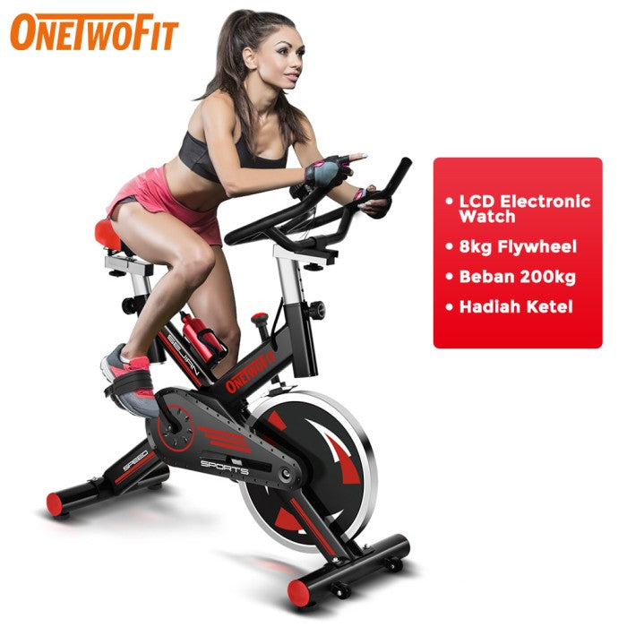 OneTwoFit Spinning Bike Sepeda Statis Exercise Bike Cardio Sepeda Fitness LCD Monitor Adjustable Seat