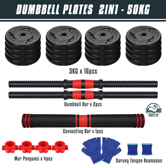 DUMBELL SET ROUND / Barbel / Alat Angkat Beban/ Alat Fitness - 2 IN 1 - 10KG