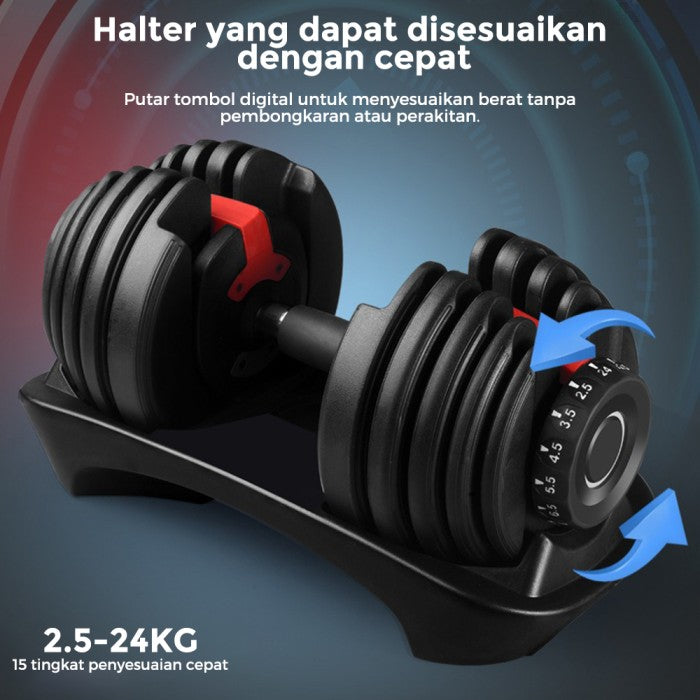 OneTwoFit Adjustable Dumbell Barbell Alat Fitness Set 24kg 15 level Adjustable Barbel Fitness