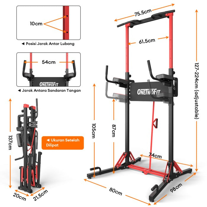 OneTwoFit Foldable Multi-Function Power Tower Adjustable Chin Up Bar