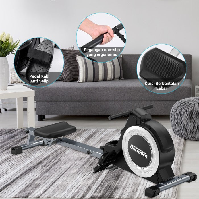 OneTwoFit Rowing Machine Resistensi Adjustable 16 tingkat