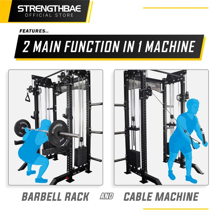 Two In One Trainer STRENGTHBAE Power Rack Cable Machine Functional Trainer Squat Rack Cable Crossover Commercial Heavy Duty Powerlifting Bodybuilding Powerbuilding Home Gym - Rack Saja