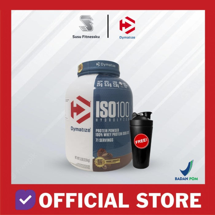 Dymatize Iso 100 5 Lb Hydrolized Whey Protein Isolate - Coklat, Bonus Shaker