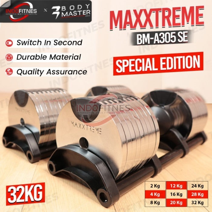 BODYMASTER MAXXTREME 32KG BM-A035 Original Adjustable Dumbell Barbell - BDMS RACK, KURIR TOPED