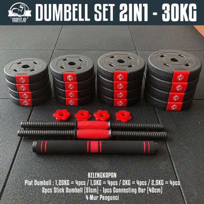 DUMBELL SET ROUND / Barbel / Alat Angkat Beban/ Alat Fitness - 2 IN 1 - 10KG