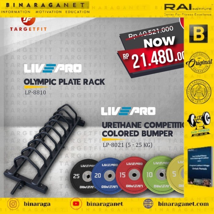 PAKET LIVEPRO COMPETITION COLORED 5kg - 25kg + OLYMPIC PLATE RACK