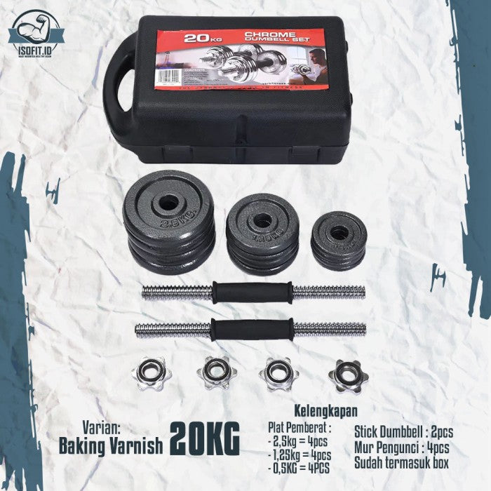 DUMBELL SET CHROME / Barbel / Alat Angkat Beban with BOX - Electoplat 15KG
