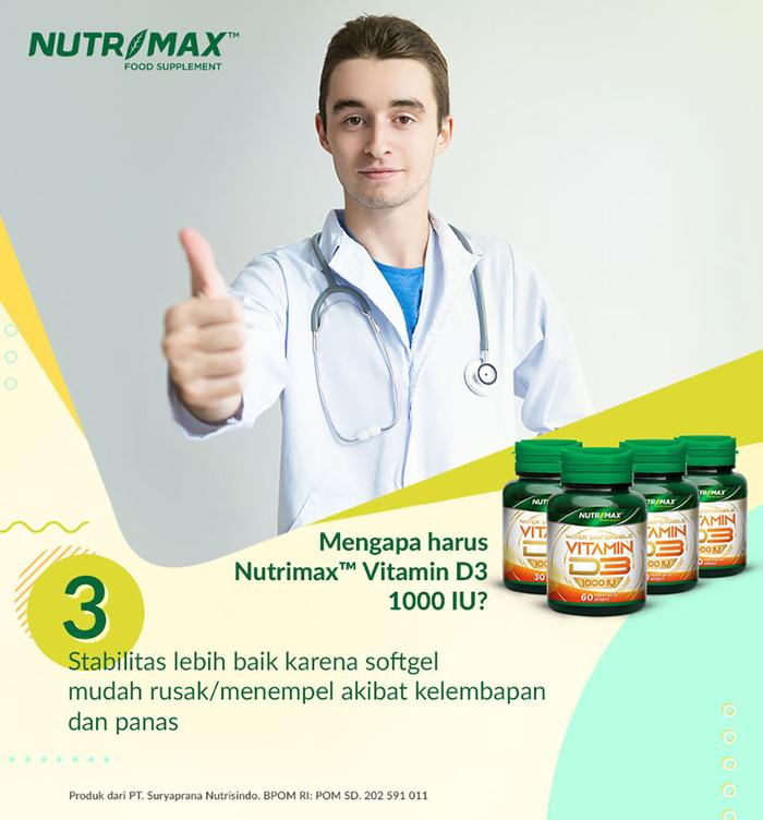 Nutrimax Vitamin Vit D3 1000 IU Kesehatan Tulang Gigi Imunitas Osteoporosis Autoimun - Nutrimax Vitamin D3 1000 IU Isi 60 Tablet
