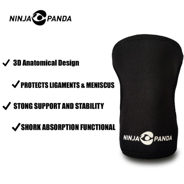 NINJA PANDA Crossfit 5mm Knee Sleeves Unisex Neoprene Rehband Fitness Weightlifting Powerlifting - Hitam, M