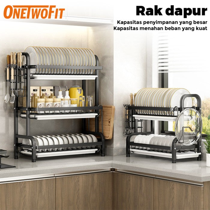 OneTwoFit Rak Piring Rak Cuci Piring Penyimpanan Dapur Stainless Steel