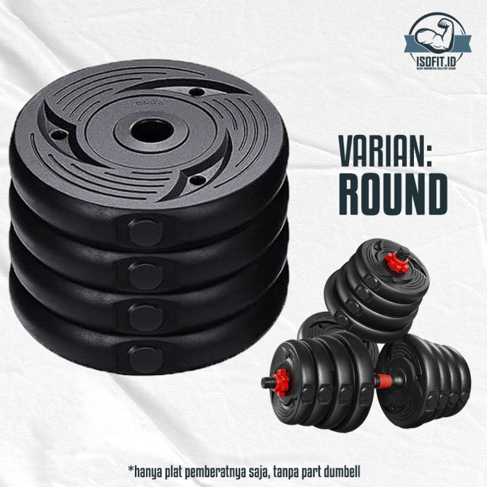 Plat Dumbell Set / Plat Pemberat Dumbell bahan Semen + PVC - ROUND, 3 KG